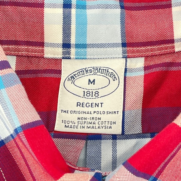 Brooks Brothers Button Down Shirt Mens M Red Plaid Supima Cotton Regent Non-Iron - Picture 2 of 9